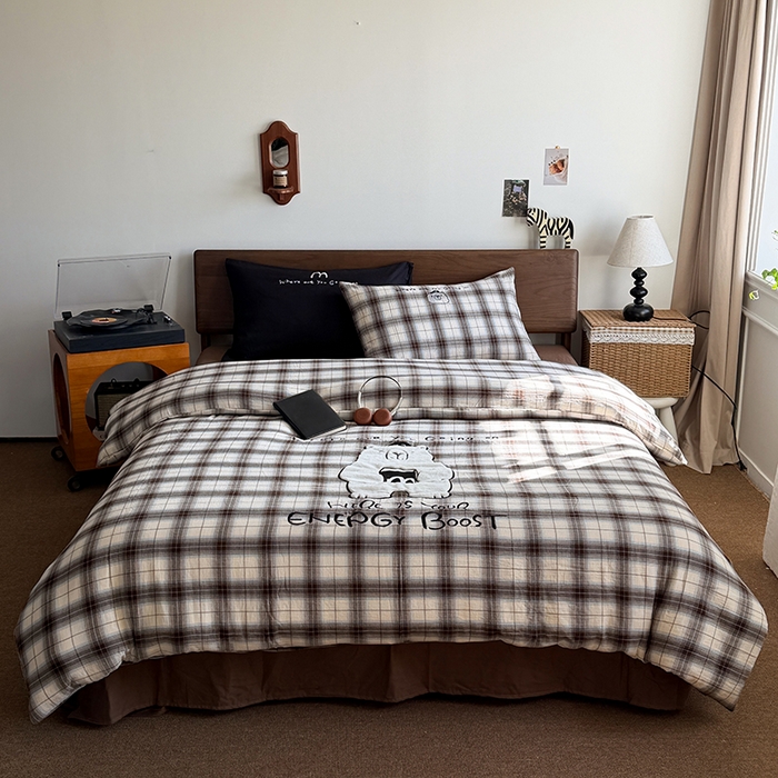 91家纺网 家纺一手货源 找家纺 HL原创 2026新款全棉双层纱贴布绣四件套 学士熊