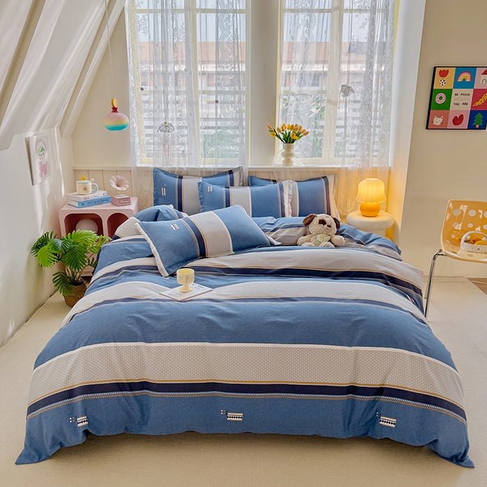 91家纺网 家纺一手货源 找家纺 简冠家纺 2026新款12868印花全棉四件套纯棉四件套 时光倒影