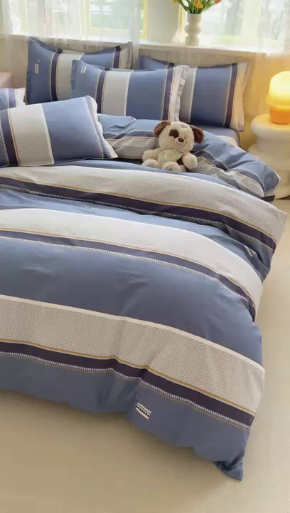 91家纺网 家纺一手货源 找家纺 简冠家纺 2026新款12868印花全棉四件套纯棉四件套 时光倒影