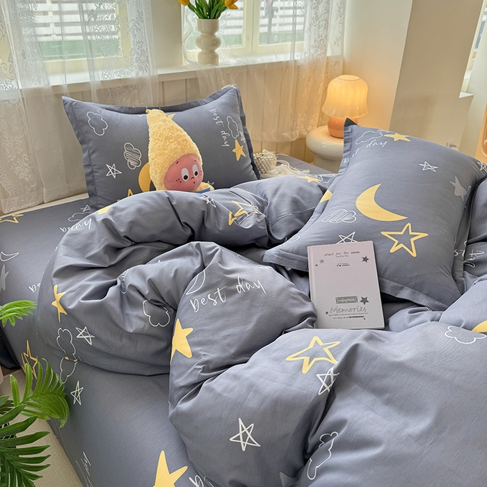 91家纺网 家纺一手货源 找家纺 简冠家纺 2026新款12868印花全棉四件套纯棉四件套 月光旅晨