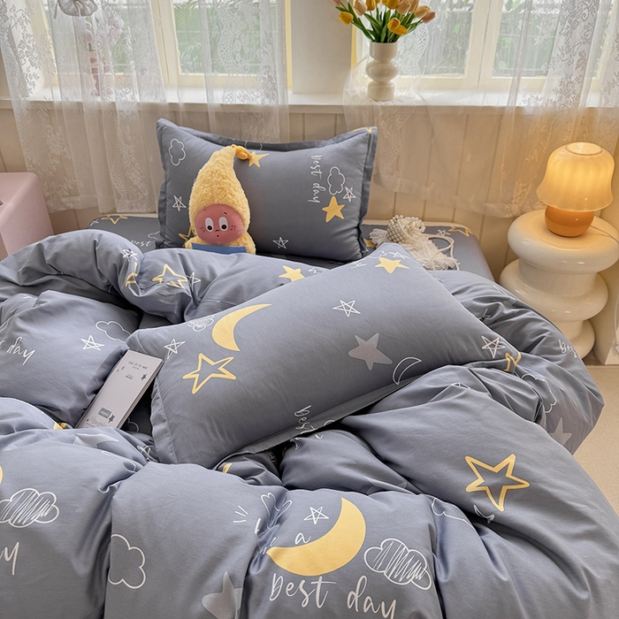 91家纺网 家纺一手货源 找家纺 简冠家纺 2026新款12868印花全棉四件套纯棉四件套 月光旅晨