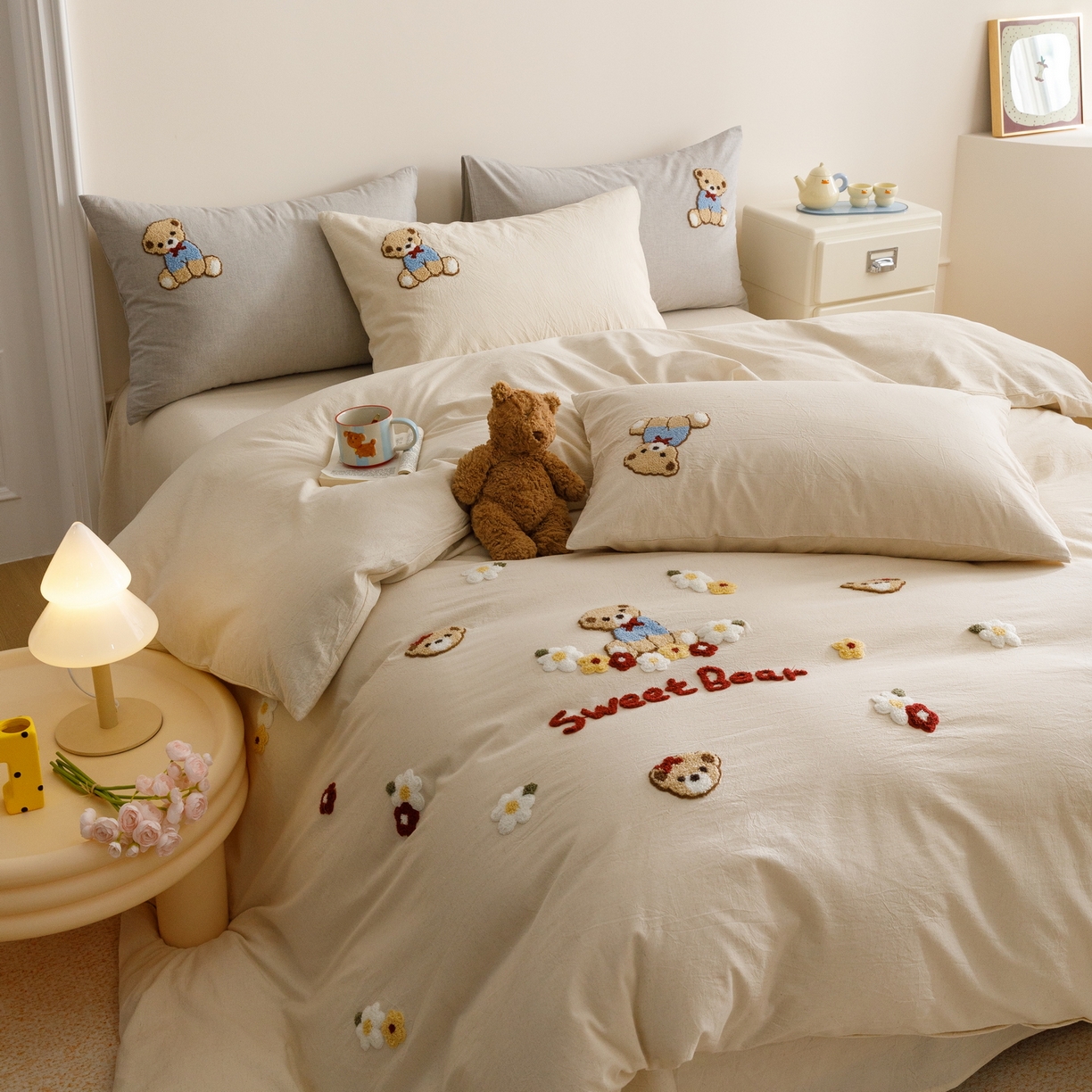 91家纺网 家纺一手货源 找家纺 （总）艾莱家纺 2026春夏新款A类棉麻加厚四件套精艺刺绣精致毛巾绣四件套-冉初