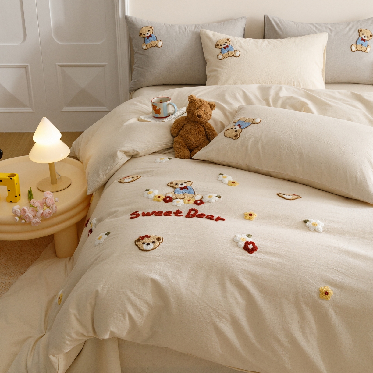 91家纺网 家纺一手货源 找家纺 （总）艾莱家纺 2026春夏新款A类棉麻加厚四件套精艺刺绣精致毛巾绣四件套-冉初