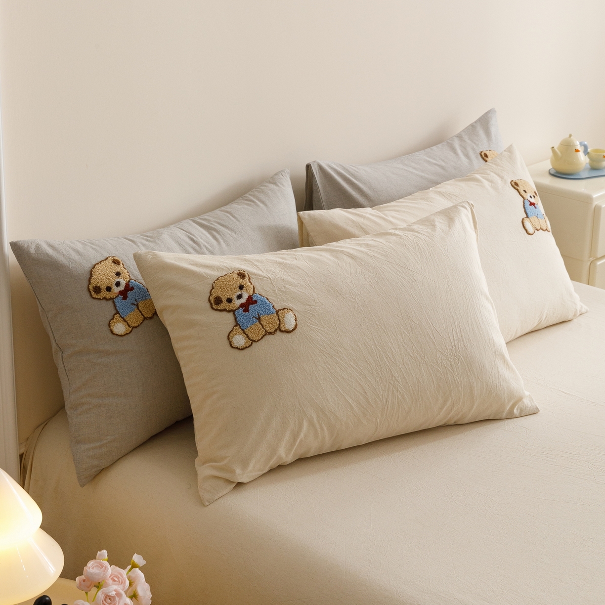 91家纺网 家纺一手货源 找家纺 （总）艾莱家纺 2026春夏新款A类棉麻加厚四件套精艺刺绣精致毛巾绣四件套-冉初