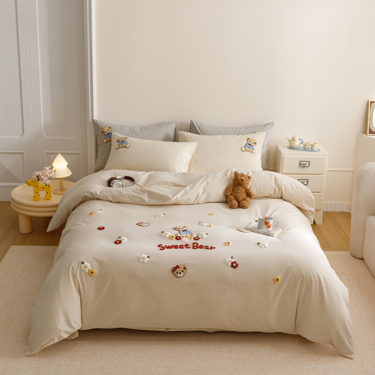 91家纺网 家纺一手货源 找家纺 （总）艾莱家纺 2026春夏新款A类棉麻加厚四件套精艺刺绣精致毛巾绣四件套-冉初