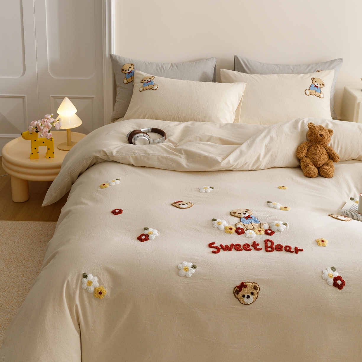 91家纺网 家纺一手货源 找家纺 艾莱家纺 2026春夏新款A类棉麻加厚四件套精艺刺绣精致毛巾绣四件套-冉初 冉初-本色