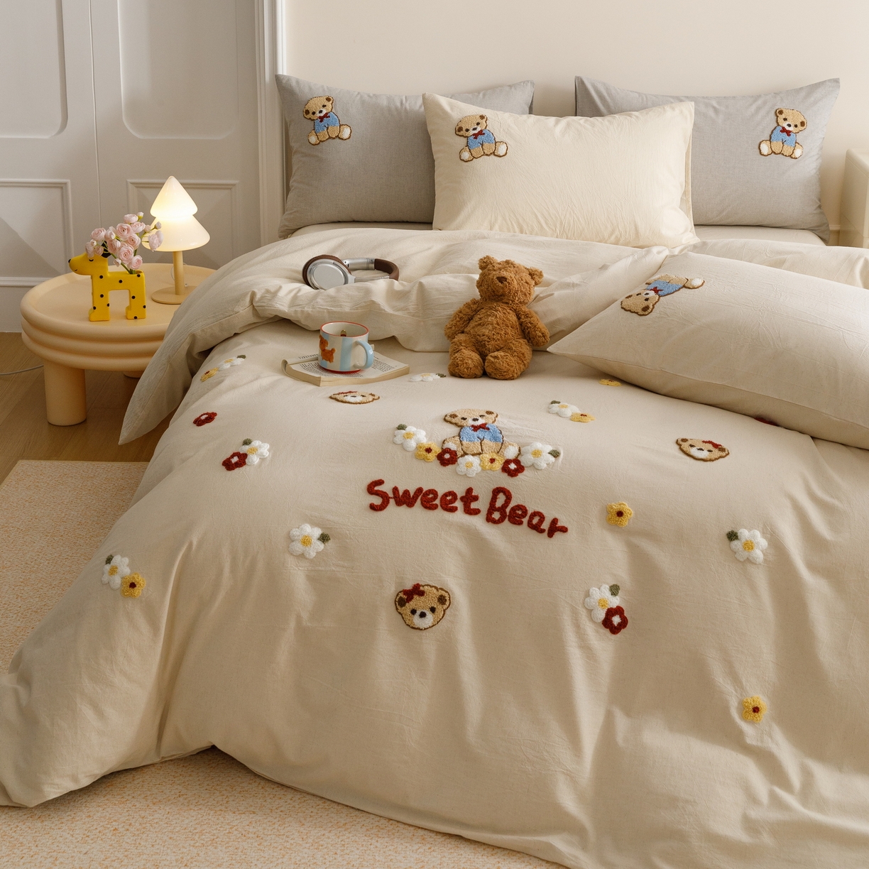 91家纺网 家纺一手货源 找家纺 艾莱家纺 2026春夏新款A类棉麻加厚四件套精艺刺绣精致毛巾绣四件套-冉初 冉初-本色