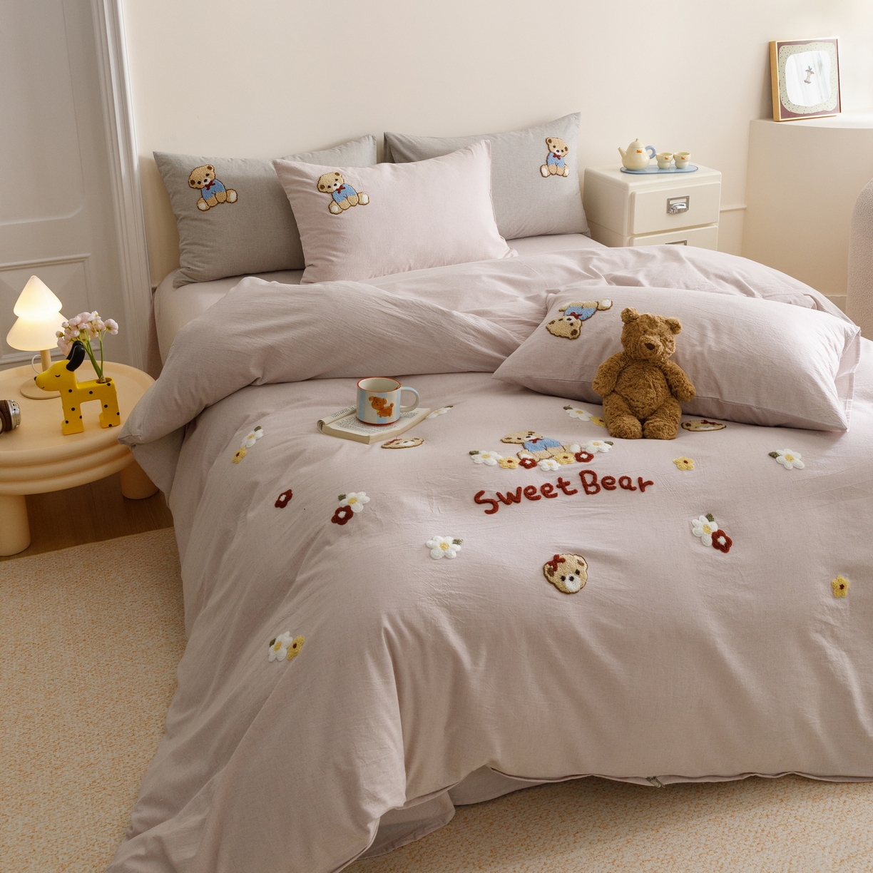 91家纺网 家纺一手货源 找家纺 艾莱家纺 2026春夏新款A类棉麻加厚四件套精艺刺绣精致毛巾绣四件套-冉初 冉初-紫