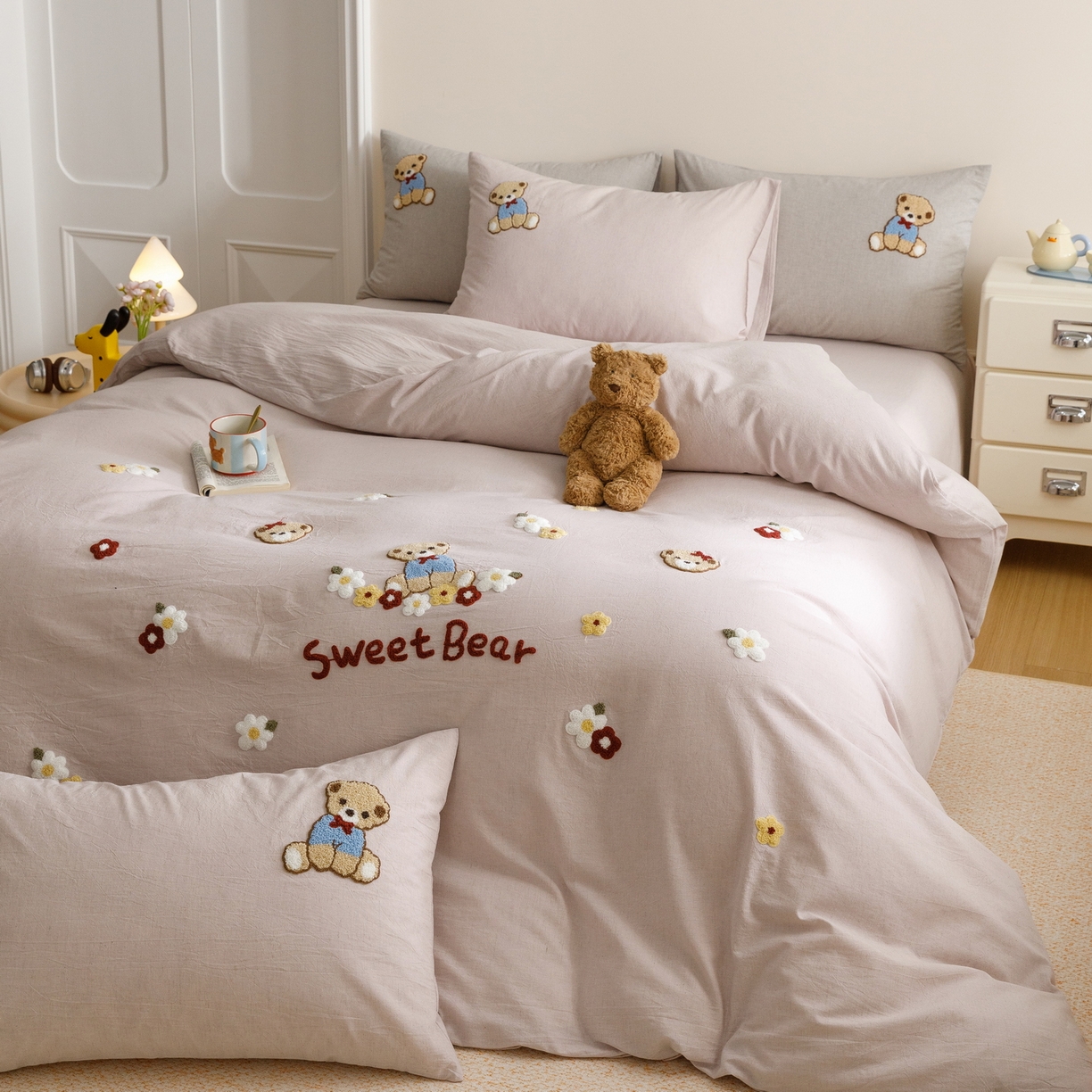 91家纺网 家纺一手货源 找家纺 艾莱家纺 2026春夏新款A类棉麻加厚四件套精艺刺绣精致毛巾绣四件套-冉初 冉初-紫