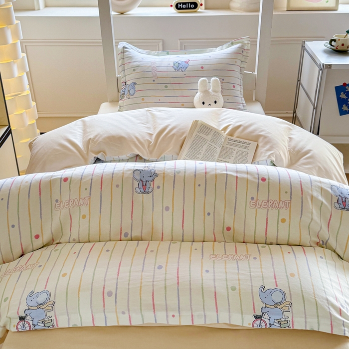 91家纺网 家纺一手货源 找家纺 简冠家纺 2025新款13372全棉纯色学生三件套 小飞象