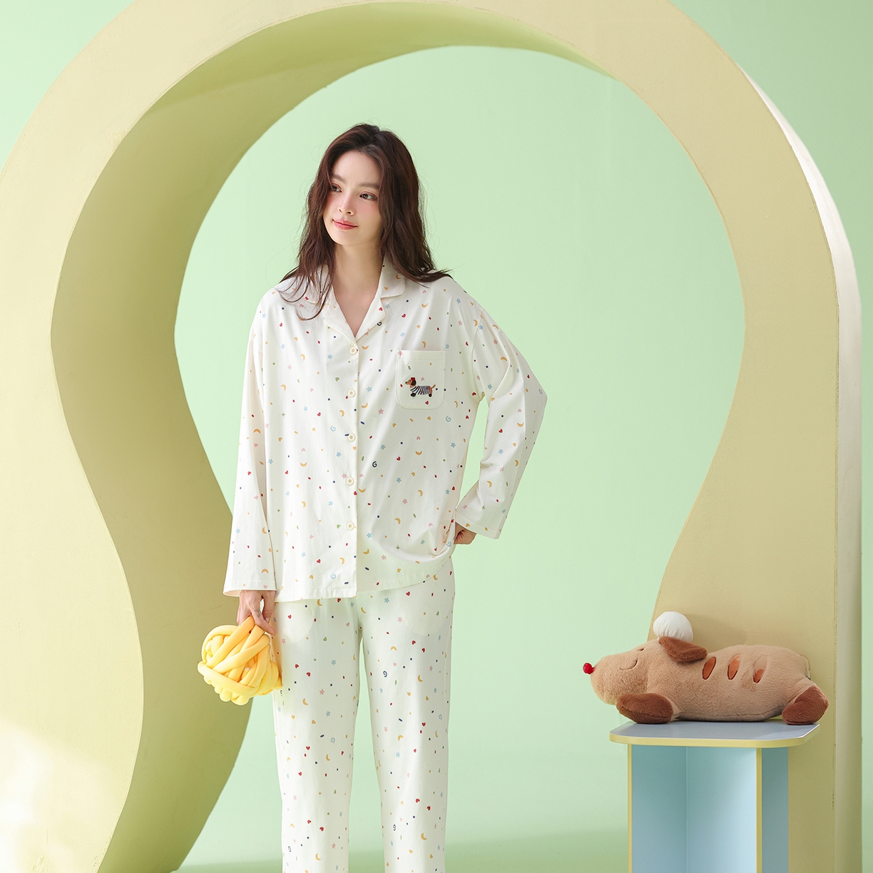 （总）妍景家居生活馆 2026新款新疆棉彩色波点腊肠狗家居服