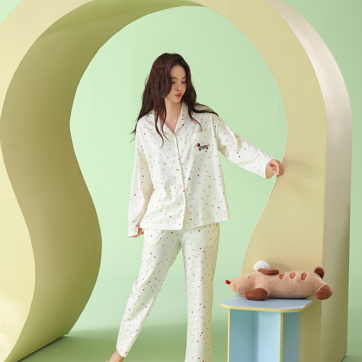 91家纺网 家纺一手货源 找家纺 （总）妍景家居生活馆 2026新款新疆棉彩色波点腊肠狗家居服