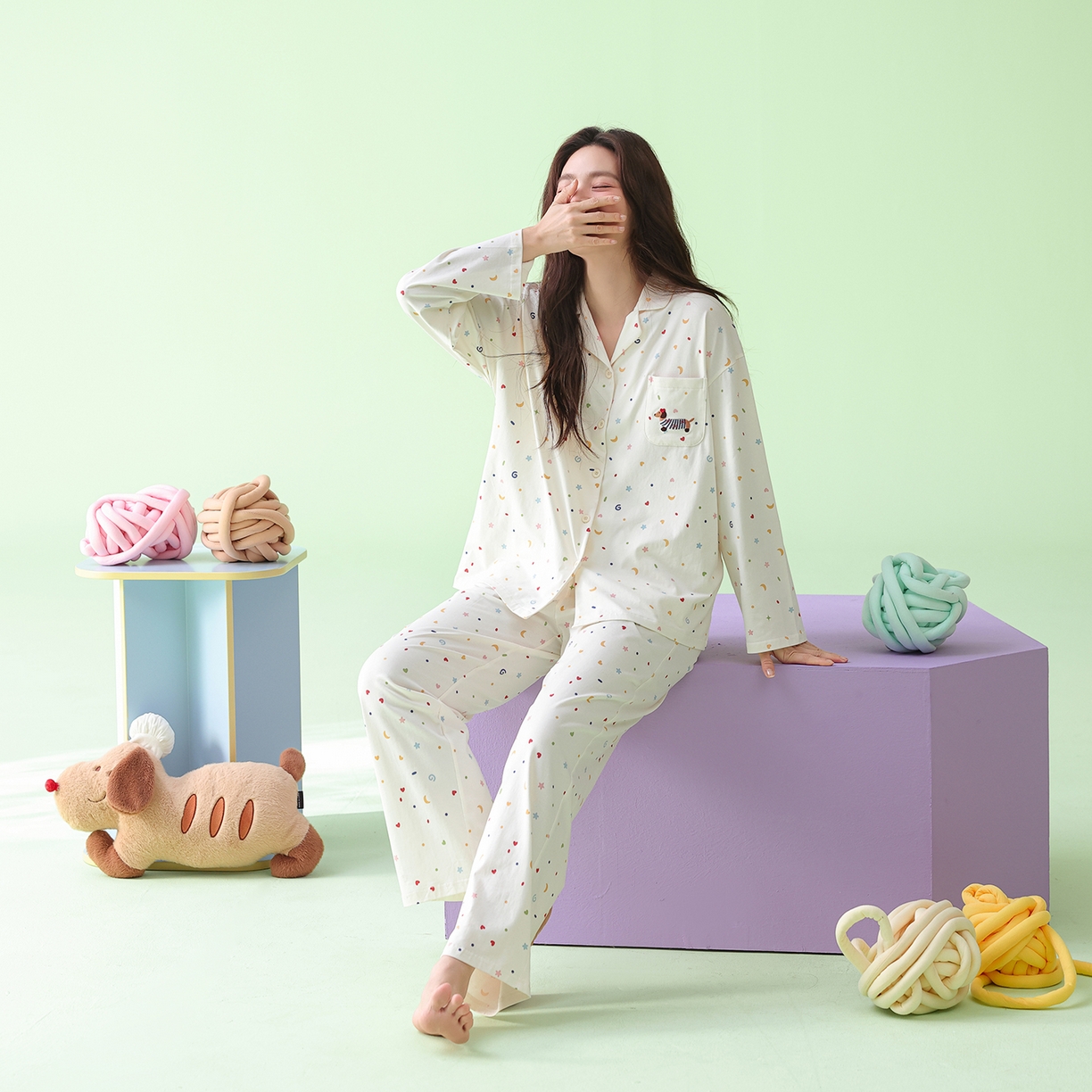 91家纺网 家纺一手货源 找家纺 （总）妍景家居生活馆 2026新款新疆棉彩色波点腊肠狗家居服