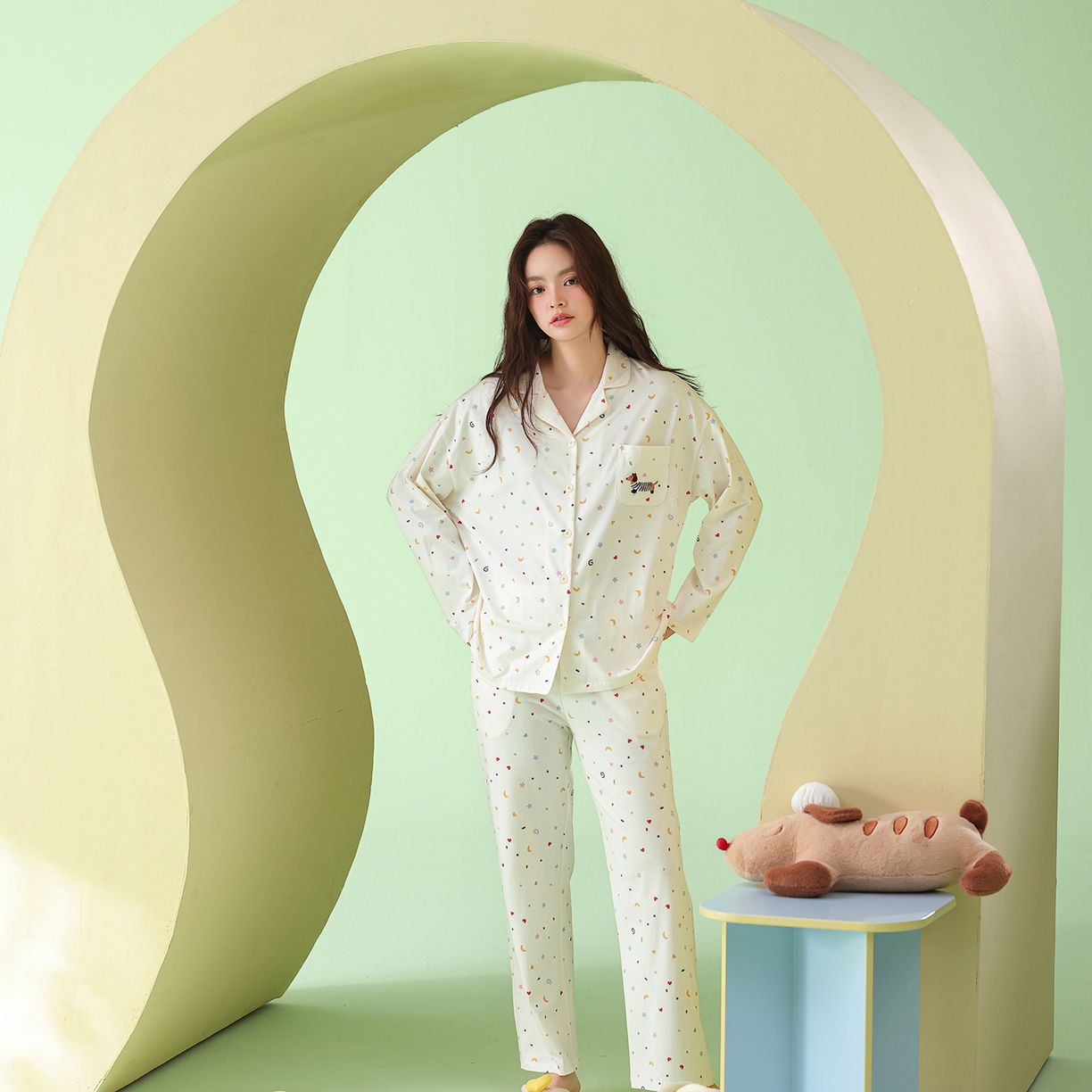 91家纺网 家纺一手货源 找家纺 （总）妍景家居生活馆 2026新款新疆棉彩色波点腊肠狗家居服