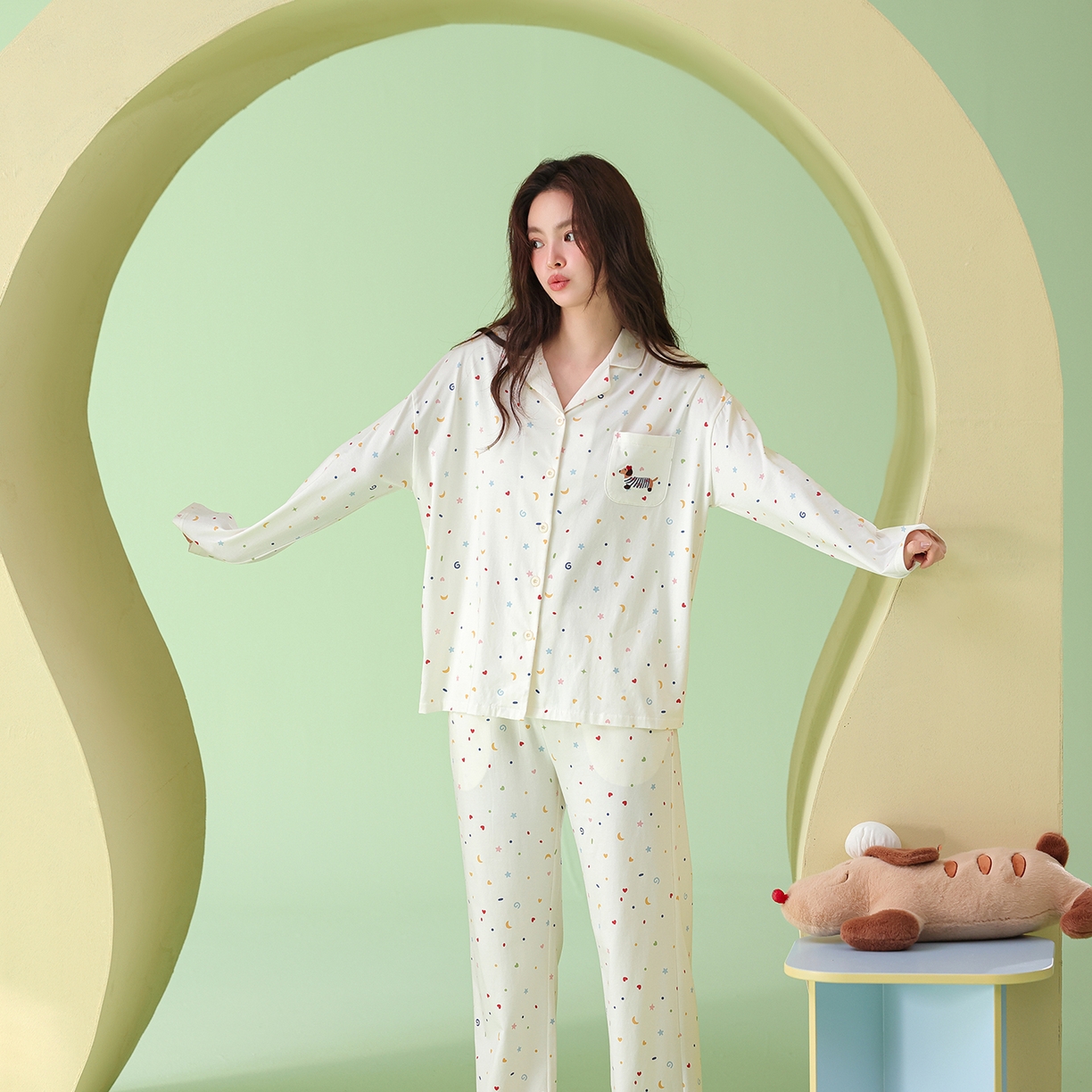 91家纺网 家纺一手货源 找家纺 （总）妍景家居生活馆 2026新款新疆棉彩色波点腊肠狗家居服