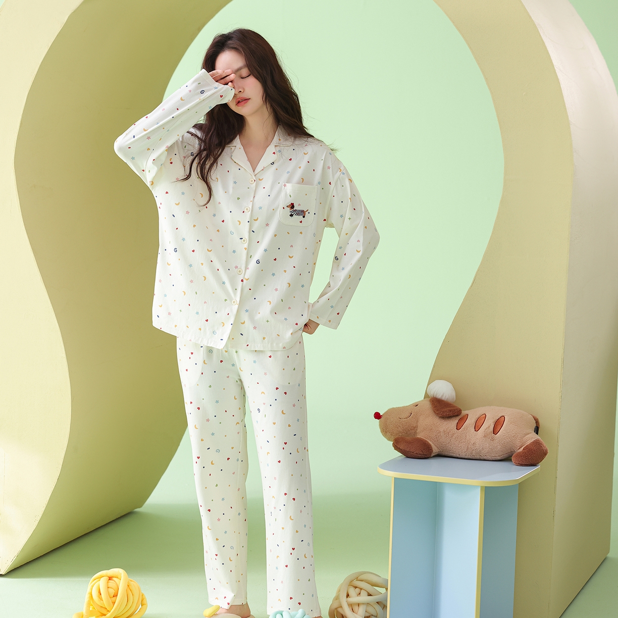 91家纺网 家纺一手货源 找家纺 （总）妍景家居生活馆 2026新款新疆棉彩色波点腊肠狗家居服