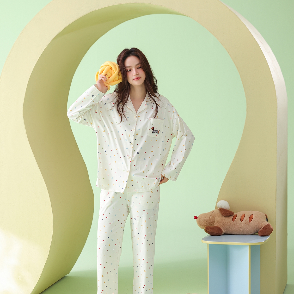 91家纺网 家纺一手货源 找家纺 （总）妍景家居生活馆 2026新款新疆棉彩色波点腊肠狗家居服