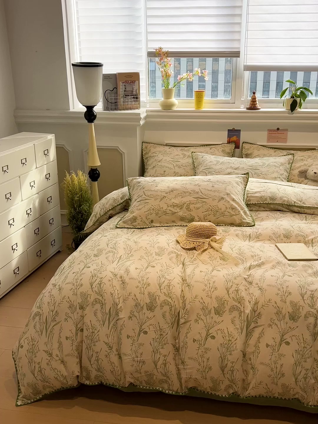 91家纺网 家纺一手货源 找家纺 忆生活家纺 2026新款棉麻小清新三角针贝壳边四件套 清茉