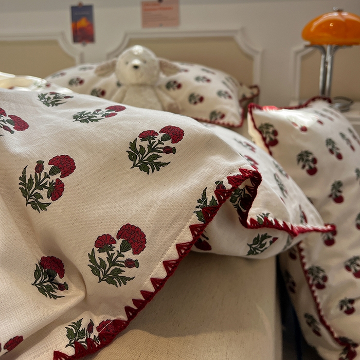 91家纺网 家纺一手货源 找家纺 忆生活家纺 2026新款棉麻小清新三角针贝壳边四件套 微微