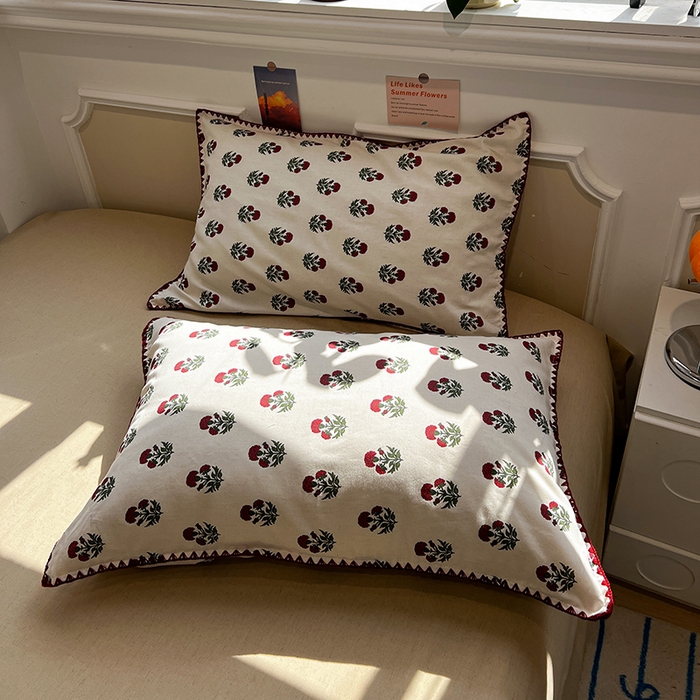 91家纺网 家纺一手货源 找家纺 忆生活家纺 2026新款棉麻小清新三角针贝壳边四件套 微微