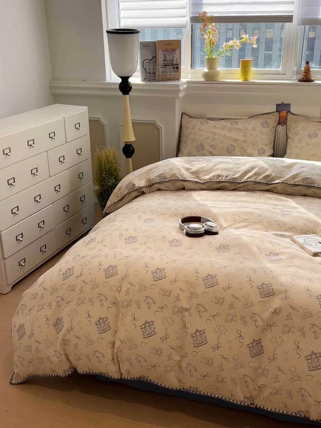 91家纺网 家纺一手货源 找家纺 忆生活家纺 2026新款棉麻小清新三角针贝壳边四件套 熊迪