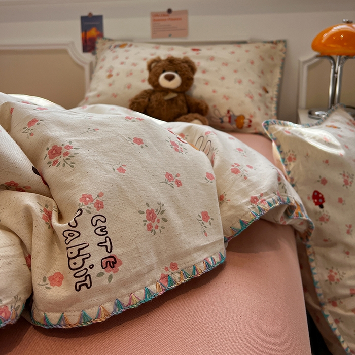 91家纺网 家纺一手货源 找家纺 （总）忆生活家纺 2026新款棉麻小清新三角针贝壳边四件套