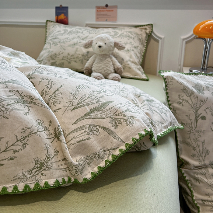 91家纺网 家纺一手货源 找家纺 （总）忆生活家纺 2026新款棉麻小清新三角针贝壳边四件套