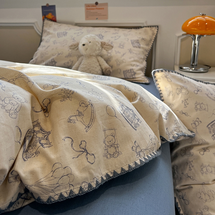 91家纺网 家纺一手货源 找家纺 （总）忆生活家纺 2026新款棉麻小清新三角针贝壳边四件套