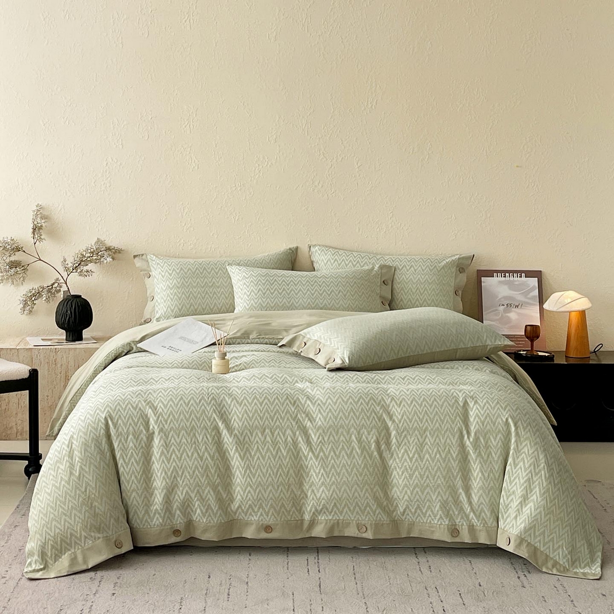 91家纺网 家纺一手货源 找家纺 （总）帅露家纺 2026新款A类全棉纯棉色织大提花纽扣款四件套