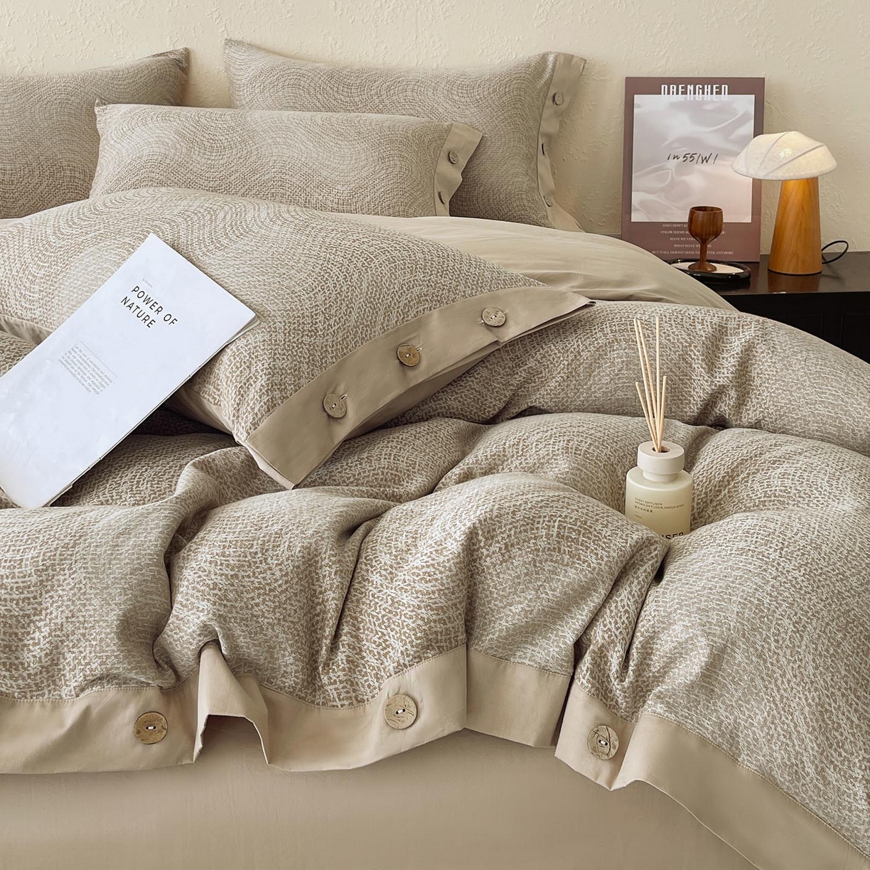 91家纺网 家纺一手货源 找家纺 （总）帅露家纺 2026新款A类全棉纯棉色织大提花纽扣款四件套