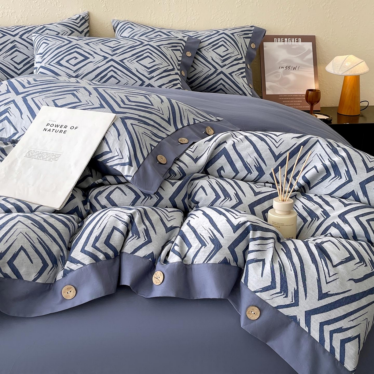 91家纺网 家纺一手货源 找家纺 （总）帅露家纺 2026新款A类全棉纯棉色织大提花纽扣款四件套