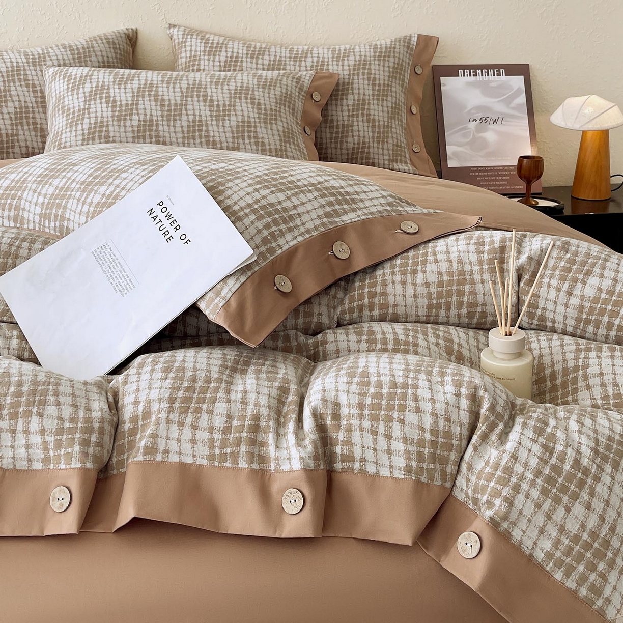 91家纺网 家纺一手货源 找家纺 （总）帅露家纺 2026新款A类全棉纯棉色织大提花纽扣款四件套