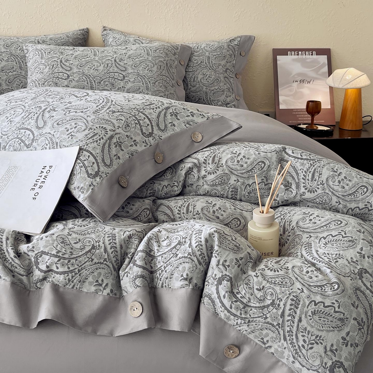 91家纺网 家纺一手货源 找家纺 （总）帅露家纺 2026新款A类全棉纯棉色织大提花纽扣款四件套