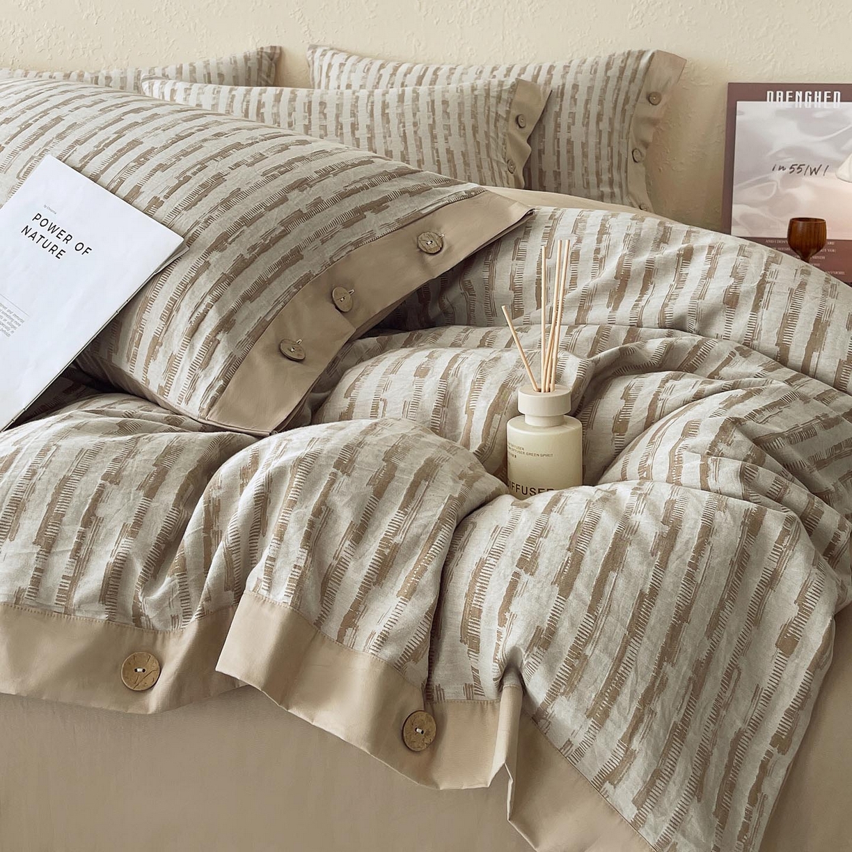 91家纺网 家纺一手货源 找家纺 （总）帅露家纺 2026新款A类全棉纯棉色织大提花纽扣款四件套