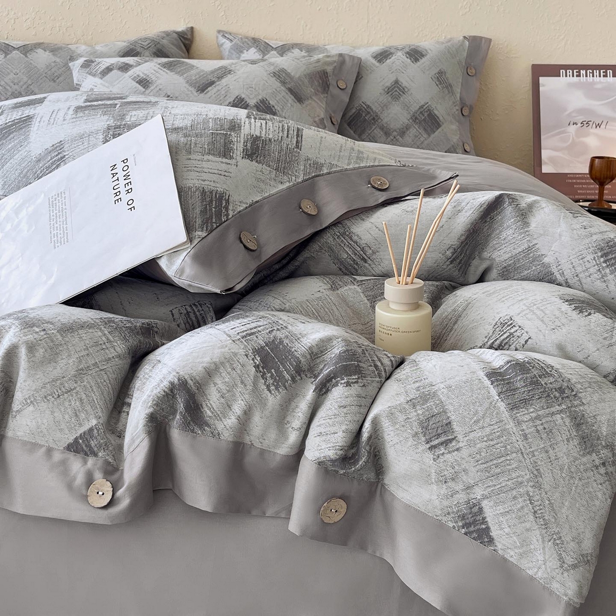 帅露家纺 2026新款A类全棉纯棉色织大提花纽扣款四件套 布拉格-灰