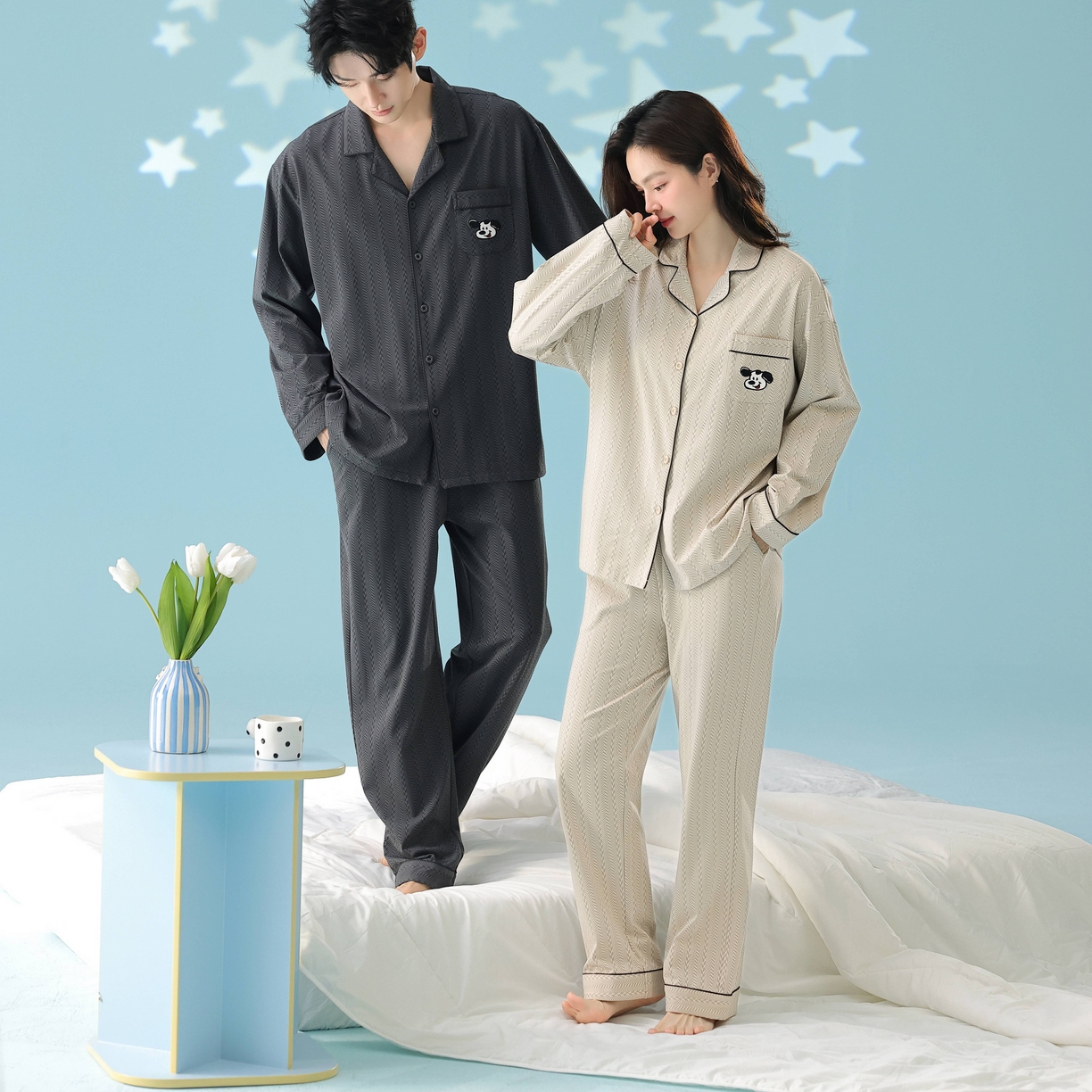 91家纺网 家纺一手货源 找家纺 妍景家居生活馆 2026新款新疆棉情侣款翻领软萌狗狗套装家居服 组合图仅供参考不可下单