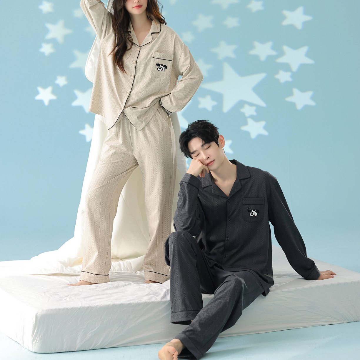 91家纺网 家纺一手货源 找家纺 妍景家居生活馆 2026新款新疆棉情侣款翻领软萌狗狗套装家居服 组合图仅供参考不可下单