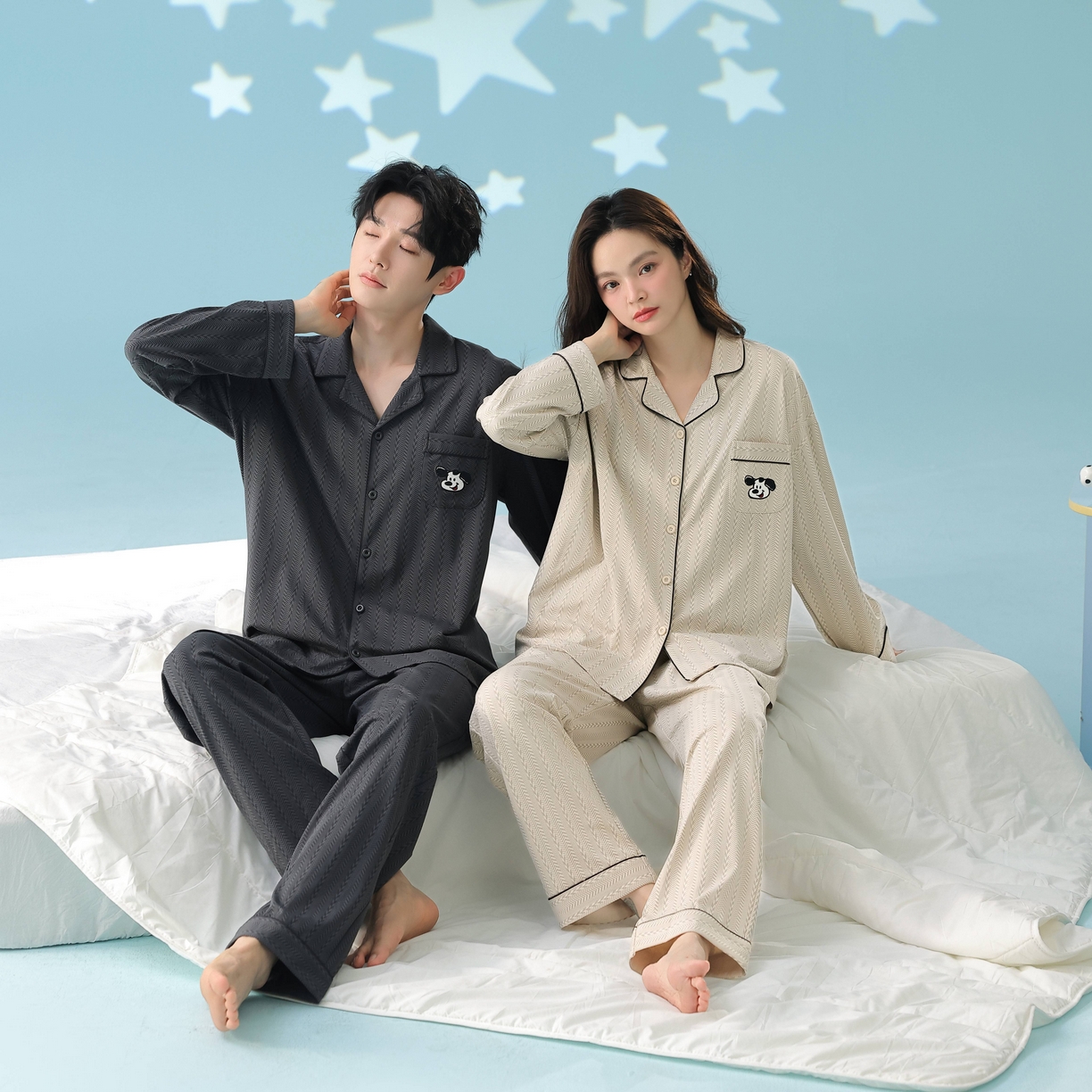 91家纺网 家纺一手货源 找家纺 妍景家居生活馆 2026新款新疆棉情侣款翻领软萌狗狗套装家居服 组合图仅供参考不可下单