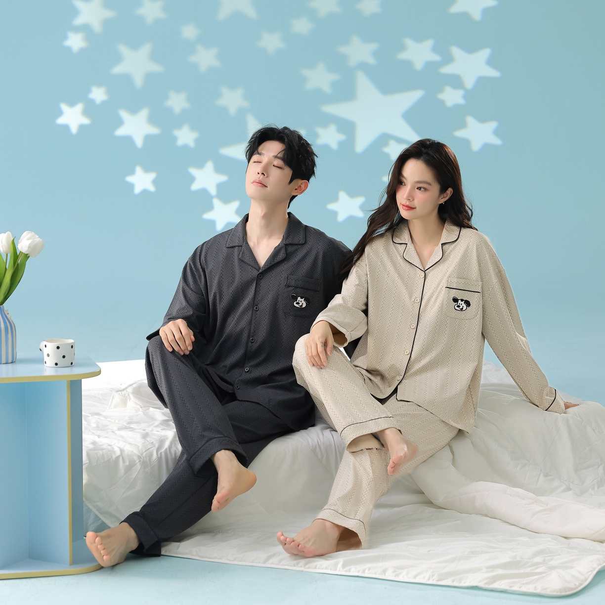 91家纺网 家纺一手货源 找家纺 妍景家居生活馆 2026新款新疆棉情侣款翻领软萌狗狗套装家居服 组合图仅供参考不可下单