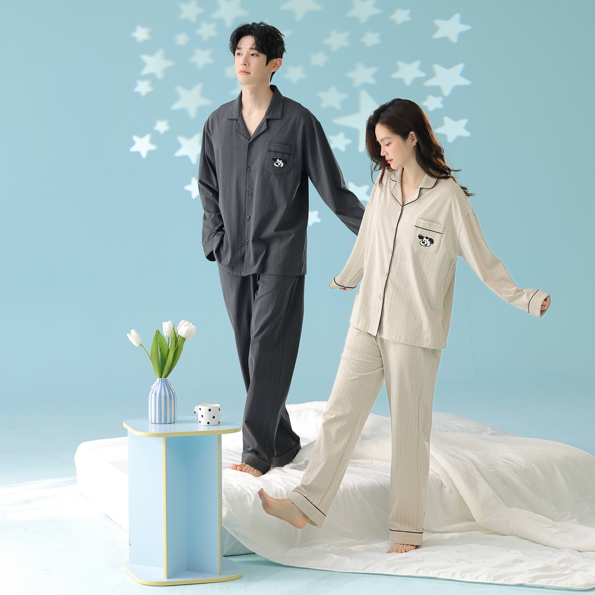 91家纺网 家纺一手货源 找家纺 妍景家居生活馆 2026新款新疆棉情侣款翻领软萌狗狗套装家居服 组合图仅供参考不可下单