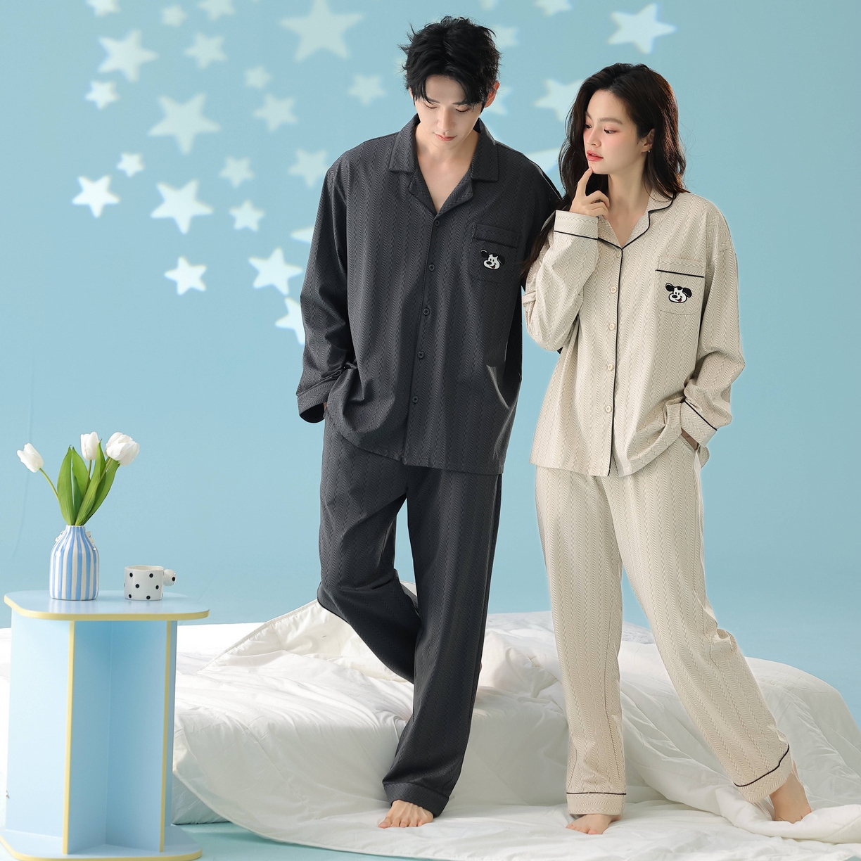 91家纺网 家纺一手货源 找家纺 妍景家居生活馆 2026新款新疆棉情侣款翻领软萌狗狗套装家居服 组合图仅供参考不可下单