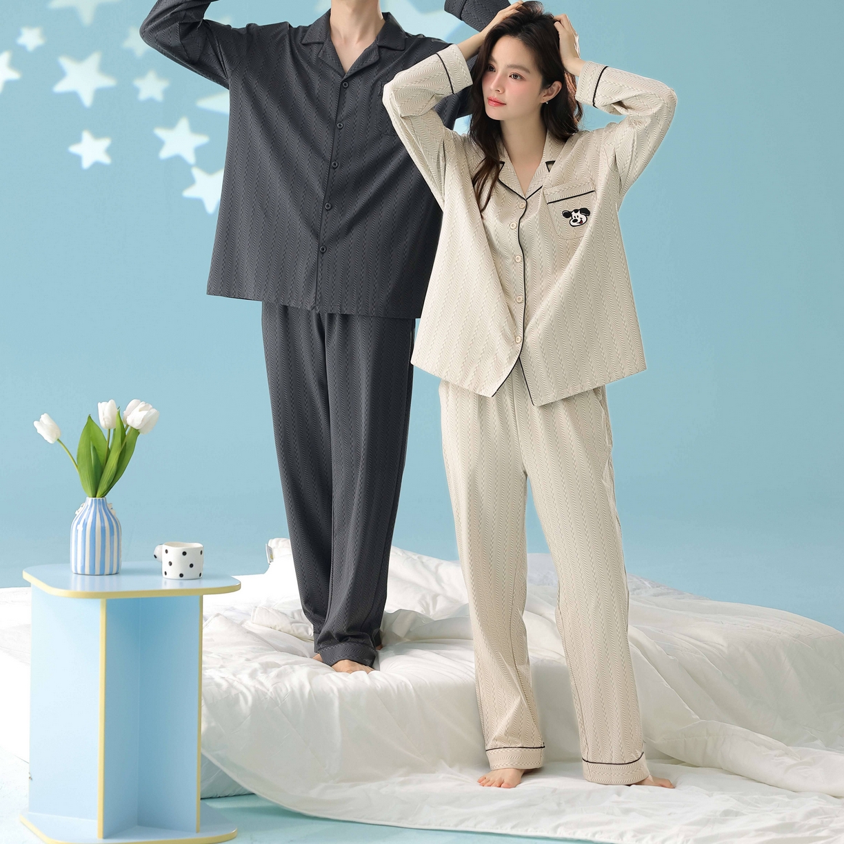 91家纺网 家纺一手货源 找家纺 妍景家居生活馆 2026新款新疆棉情侣款翻领软萌狗狗套装家居服 组合图仅供参考不可下单