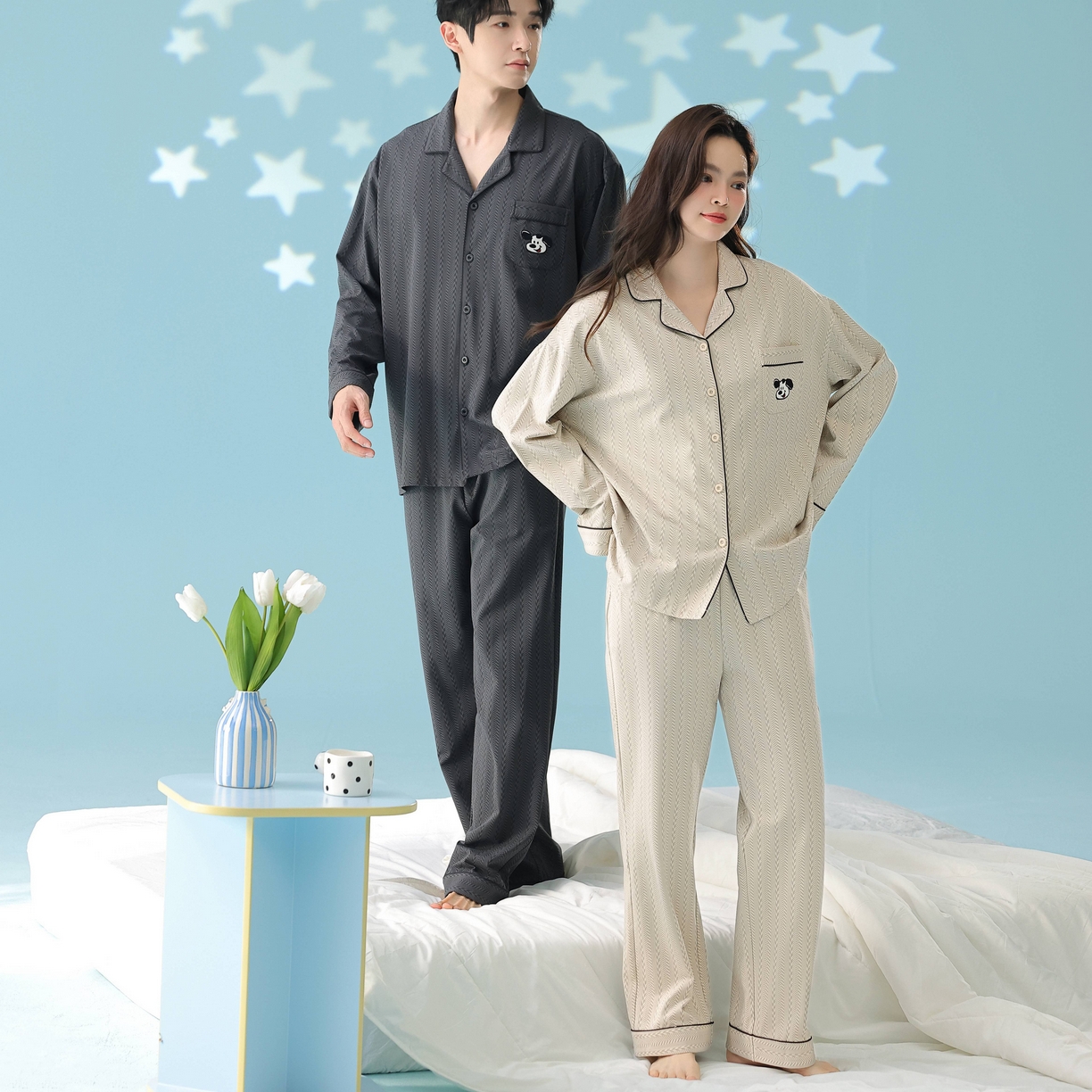 91家纺网 家纺一手货源 找家纺 妍景家居生活馆 2026新款新疆棉情侣款翻领软萌狗狗套装家居服 组合图仅供参考不可下单