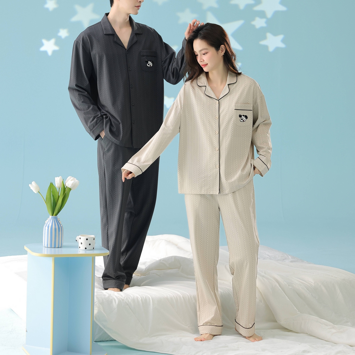 91家纺网 家纺一手货源 找家纺 妍景家居生活馆 2026新款新疆棉情侣款翻领软萌狗狗套装家居服 组合图仅供参考不可下单