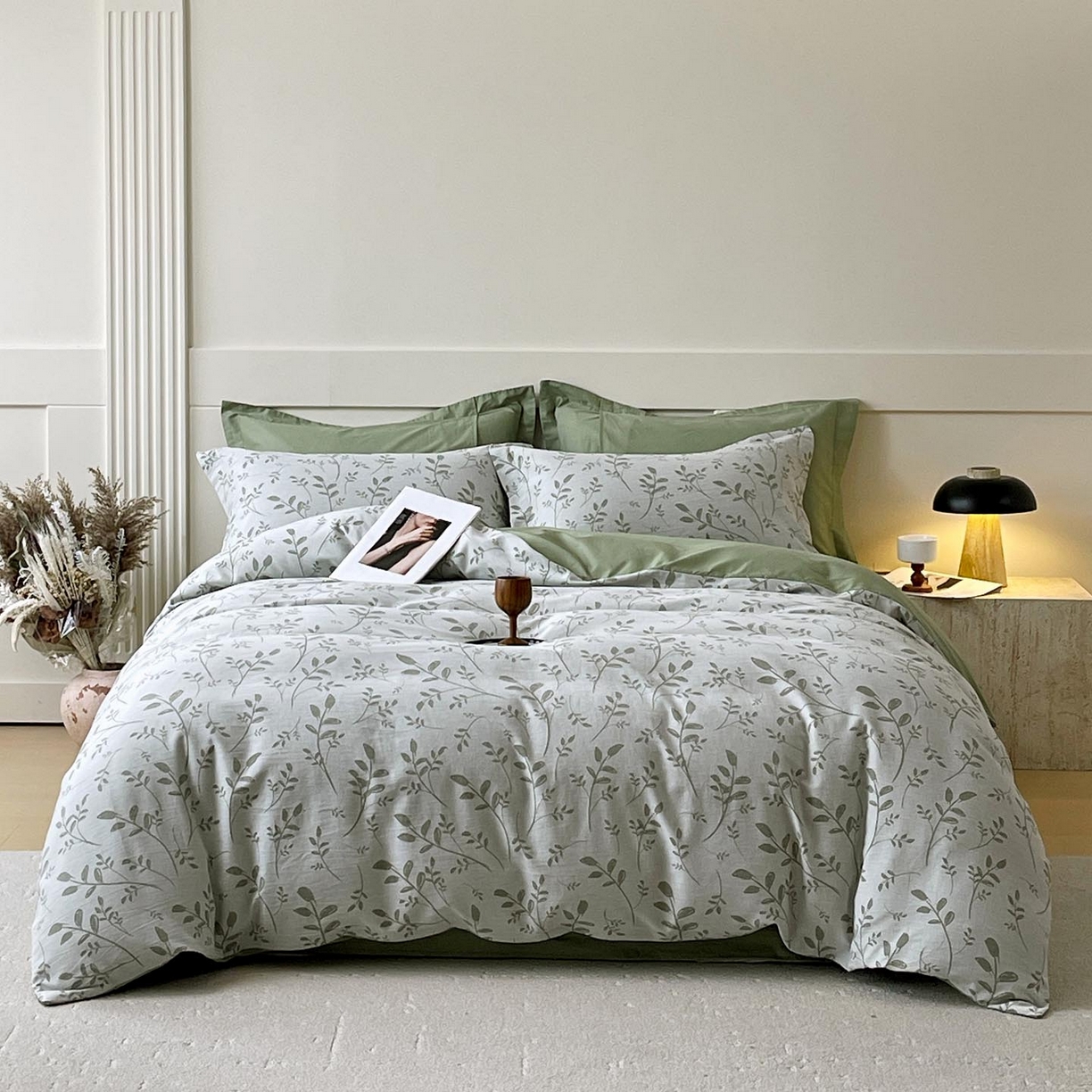 91家纺网 家纺一手货源 找家纺 帅露家纺 2026新款全棉纯棉色织大提花四件套 青禾-绿