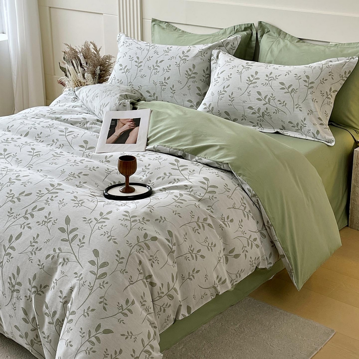 91家纺网 家纺一手货源 找家纺 帅露家纺 2026新款全棉纯棉色织大提花四件套 青禾-绿