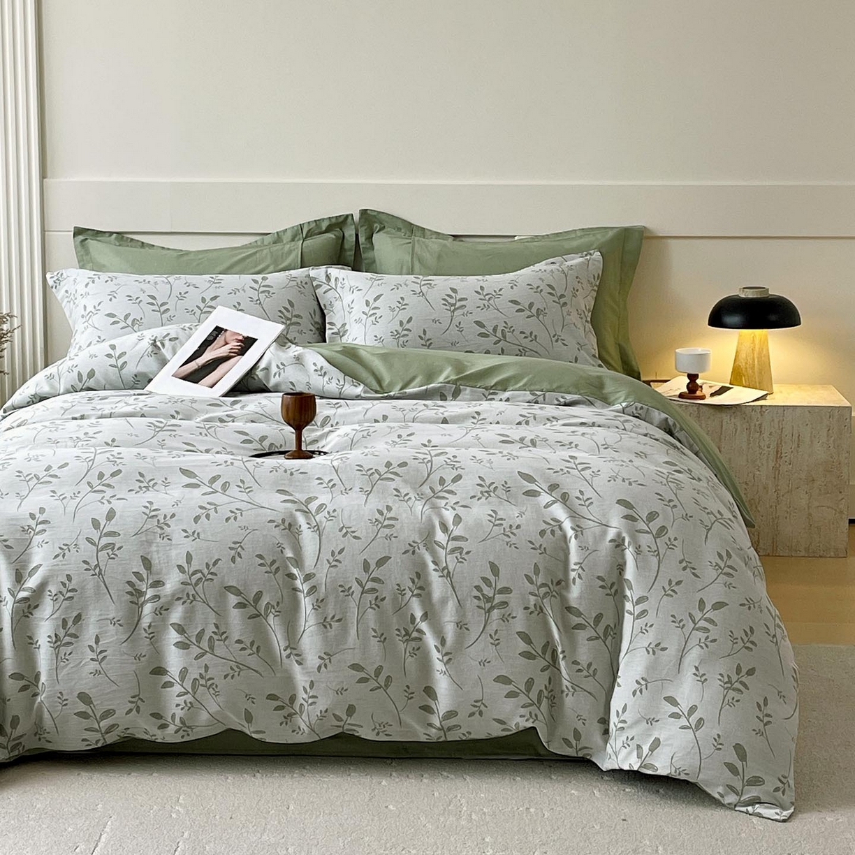 91家纺网 家纺一手货源 找家纺 帅露家纺 2026新款全棉纯棉色织大提花四件套 青禾-绿