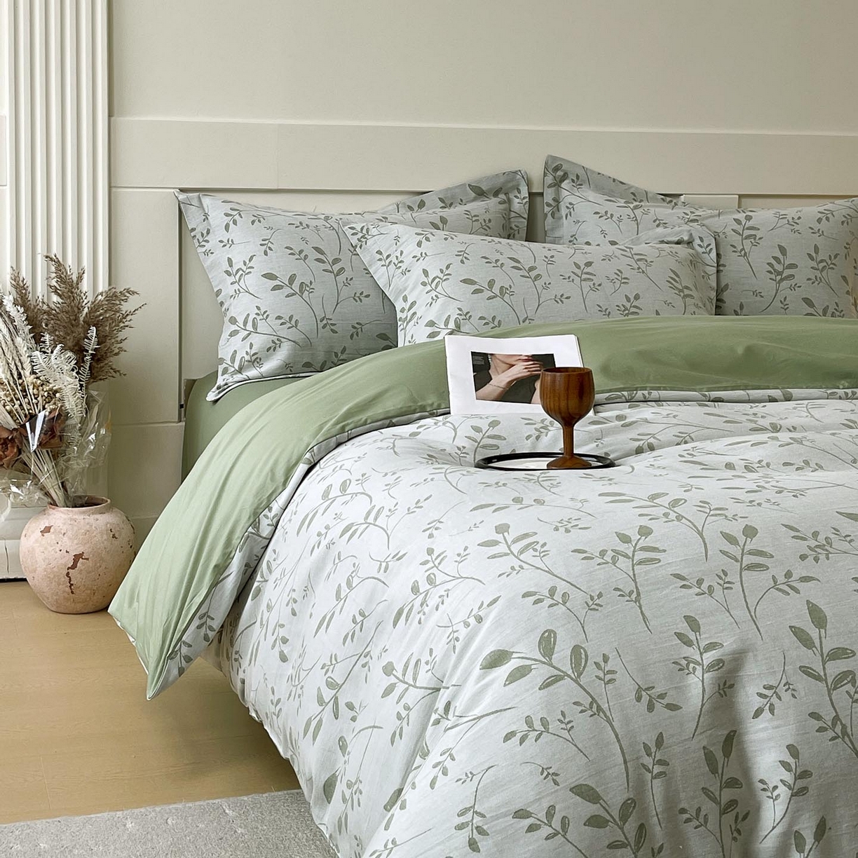 91家纺网 家纺一手货源 找家纺 帅露家纺 2026新款全棉纯棉色织大提花四件套 青禾-绿