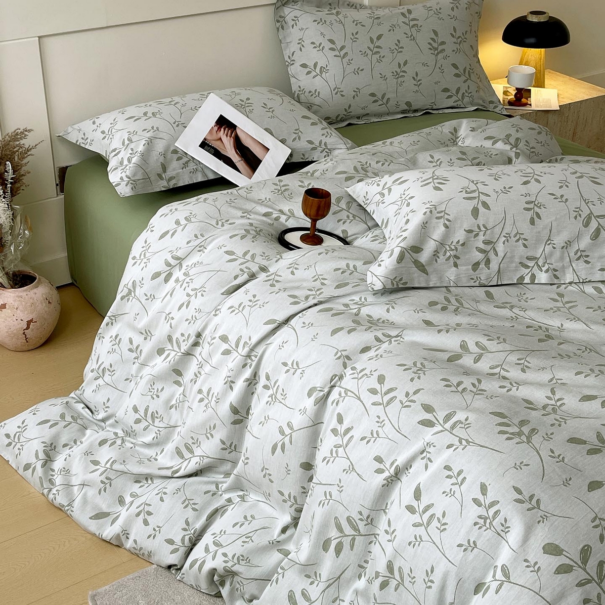 91家纺网 家纺一手货源 找家纺 帅露家纺 2026新款全棉纯棉色织大提花四件套 青禾-绿