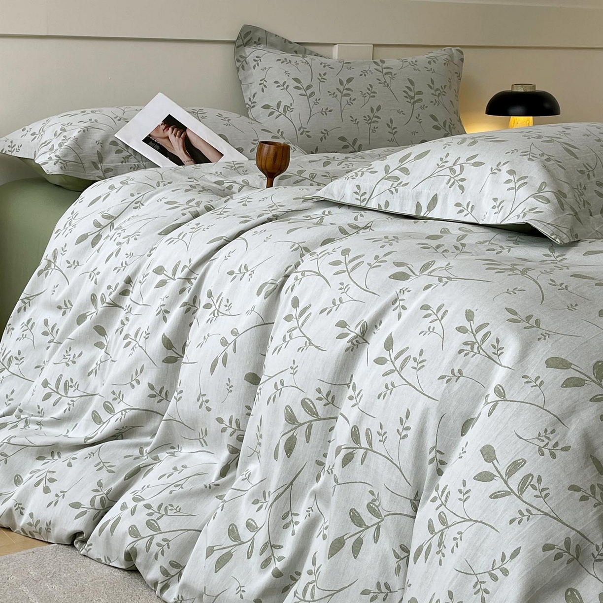 91家纺网 家纺一手货源 找家纺 帅露家纺 2026新款全棉纯棉色织大提花四件套 青禾-绿